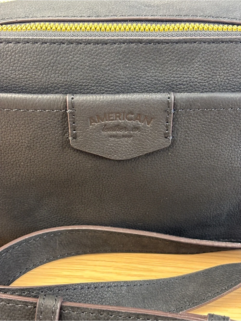 American Leather Co. Nashville Black Leather Double Zip Crossbody.